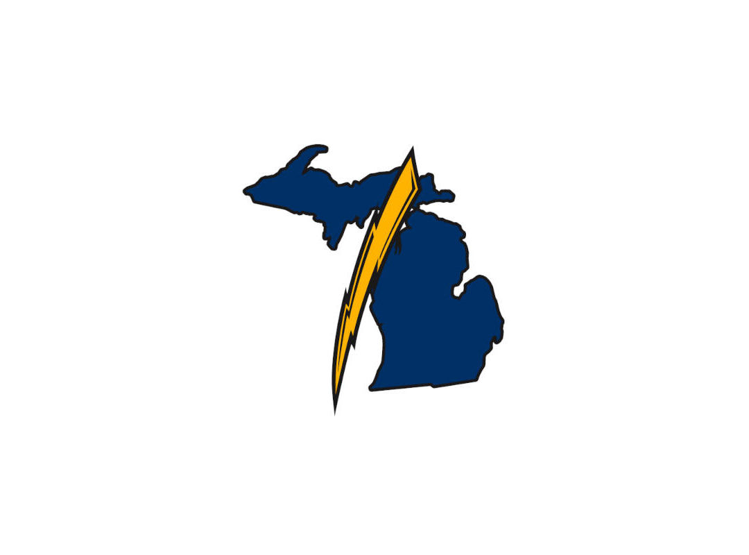 More to announced soon stacked text followed the Thunder Over Michigan logo. State of Michigan in a dark blue color with a curved yellow lightning bolt
